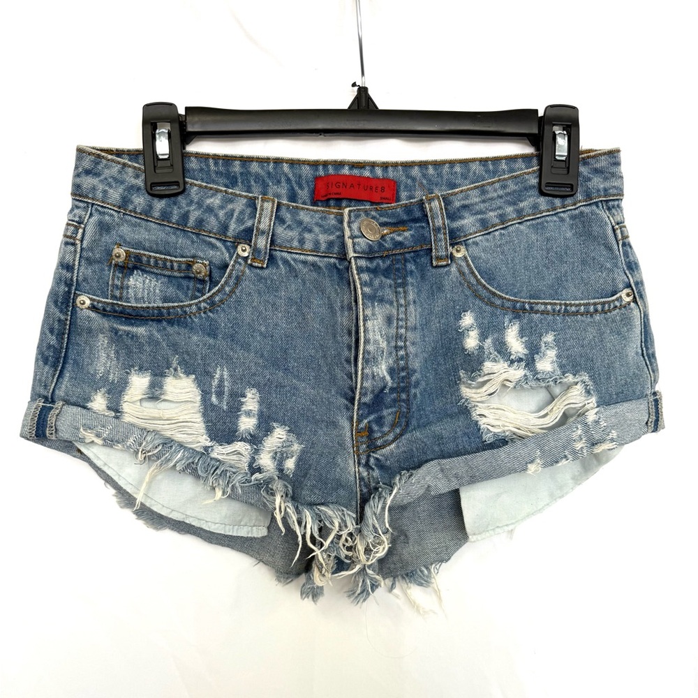 Signature 8 Jean Shorts Cutoff Button Fly Distressed Light Wash Size Small